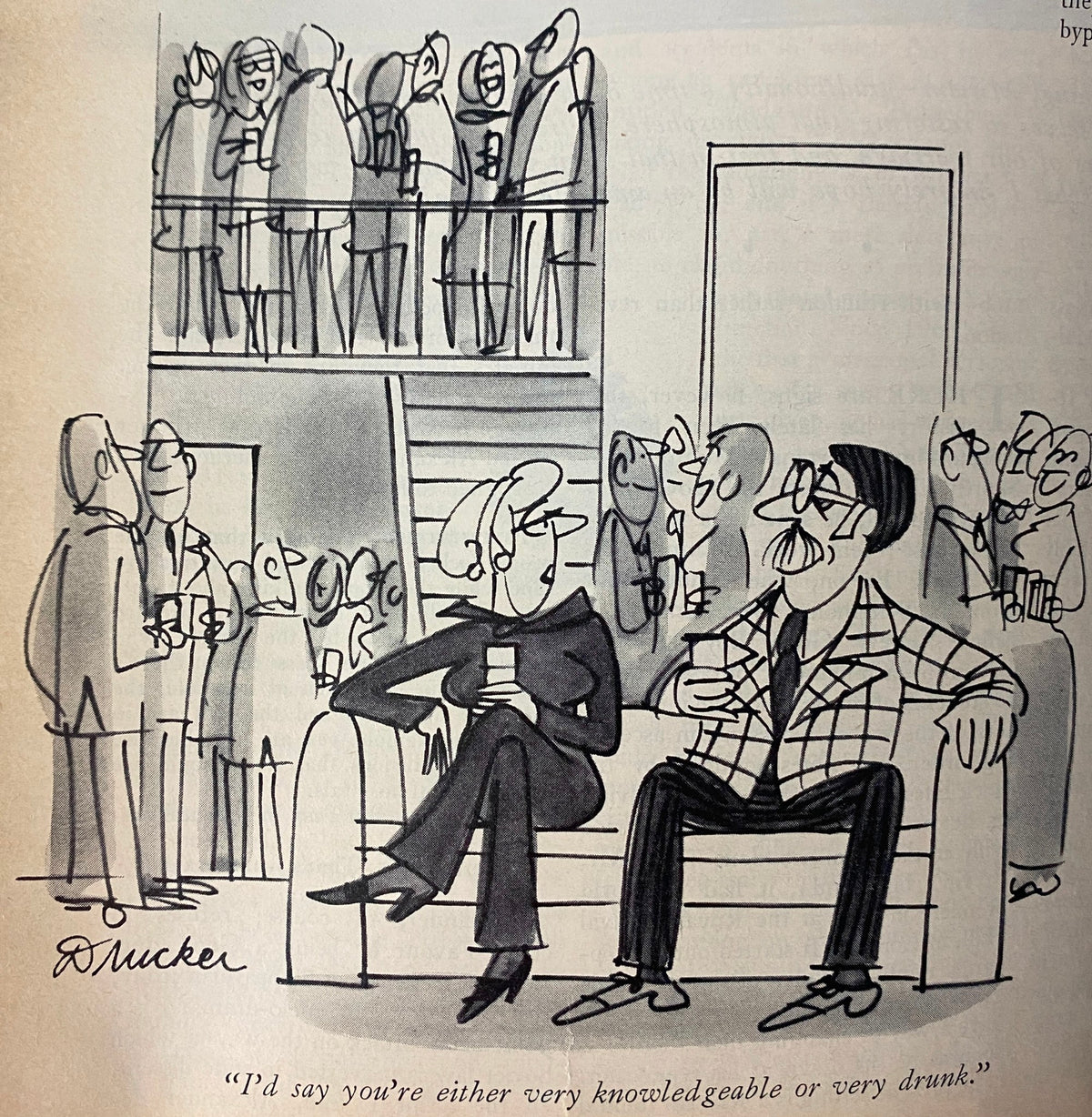 Cartoon illustration by Mischa Richter in The New Yorker Full Magazine December 19, 1977 depicting a humorous conversation between two characters.