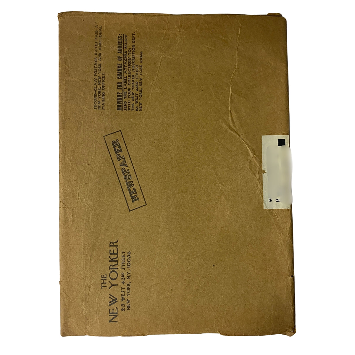 Back cover of The New Yorker magazine, March 6, 1978, showing an old packaging design with the magazine's address and labeled as 'Newspaper'.