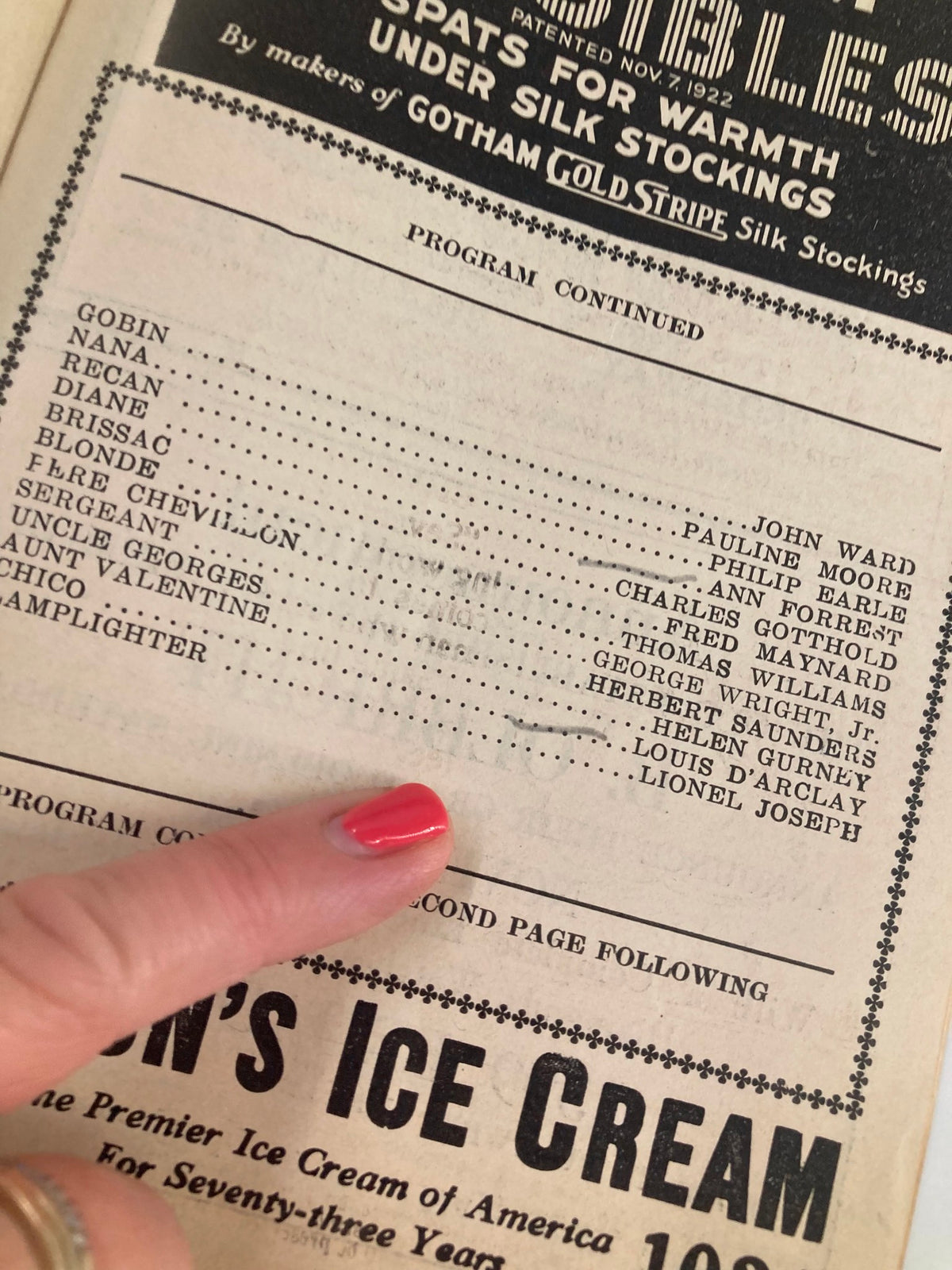 1924 Teller's Shubert Theatre Seventh Heaven by Austin Strong vintage playbill featuring a list of cast members and production details.