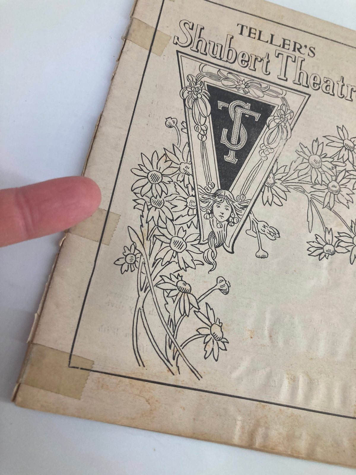 Close-up of the cover of the 1924 Teller's Shubert Theatre Playbill for The Chocolate Soldier featuring floral designs and a vintage logo.