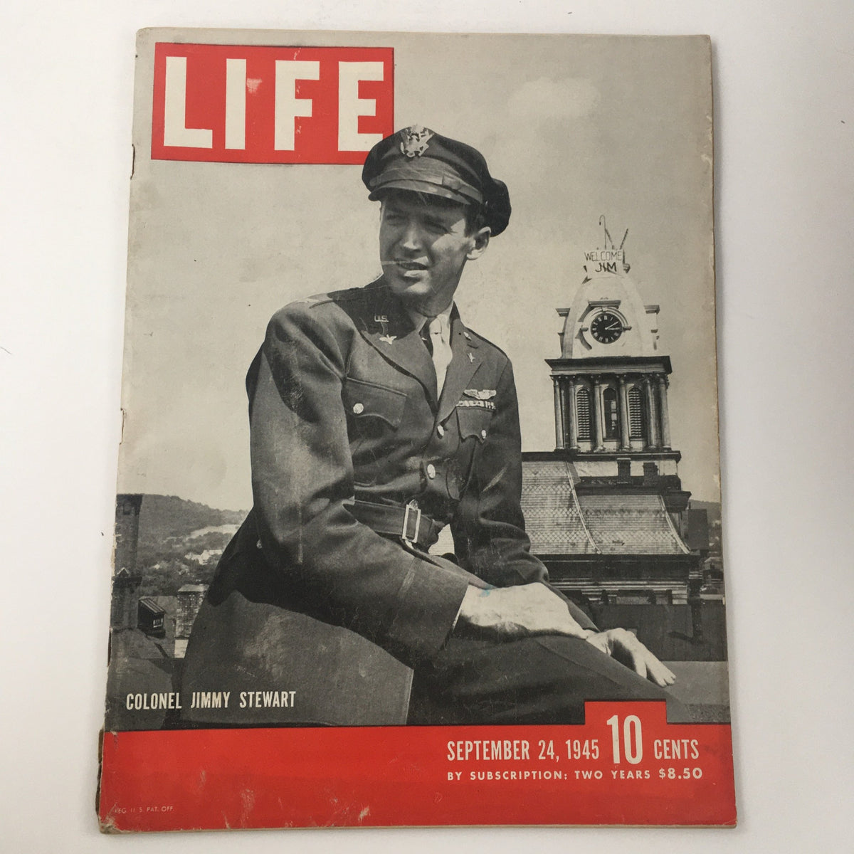 Life Magazine September 24 1945 featuring Colonel Jimmy Stewart on the cover, showcasing a historic moment post World War II with the title 'LIFE' prominently displayed.
