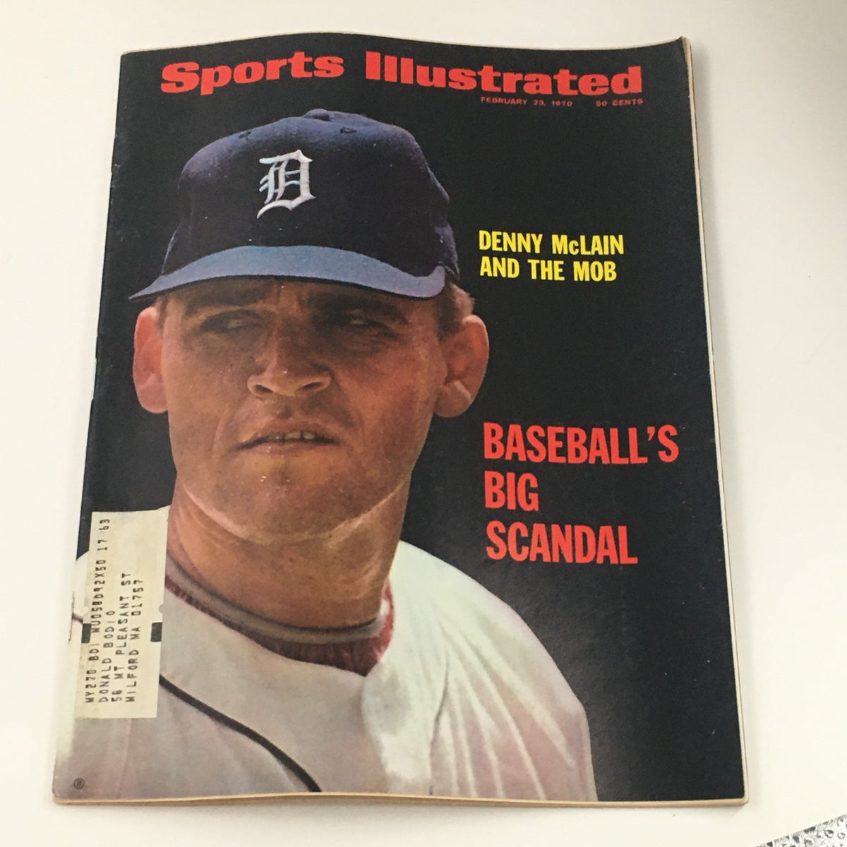 Sports Illustrated Magazine February 23 1970 featuring Denny McLain, cover story on baseball's big scandal with a striking portrait of McLain in a Detroit Tigers cap.