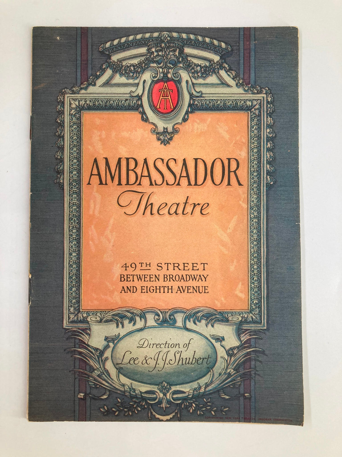 Front cover of the 1922 Ambassador Theatre Blossom Time Playbill, featuring ornate design and title detailing for a vintage Broadway musical experience.