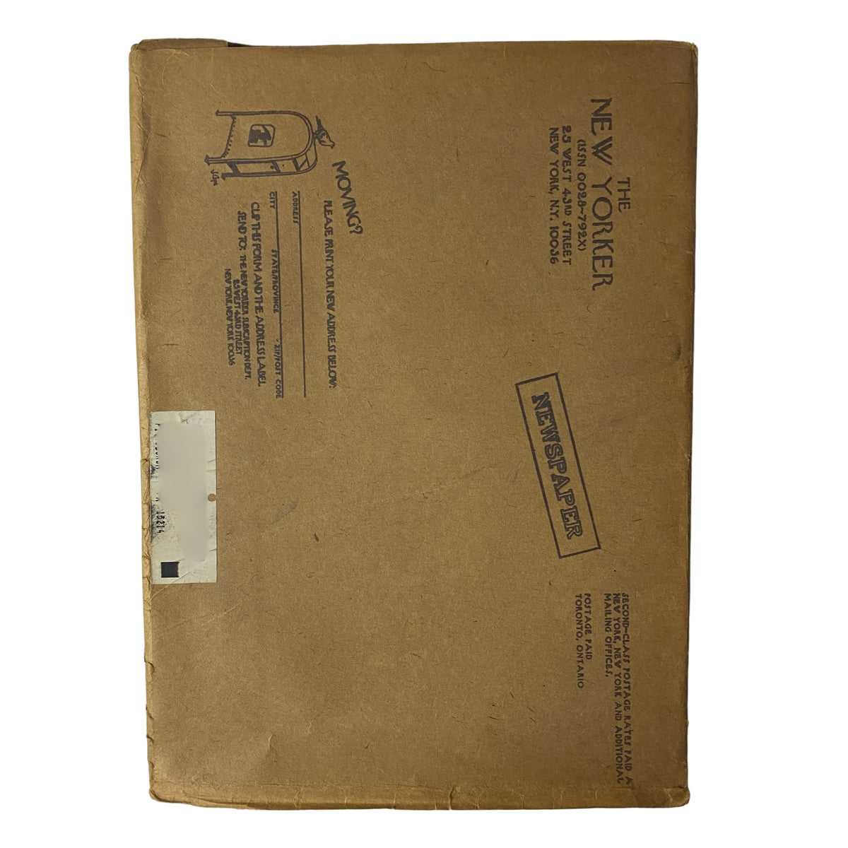 Back cover of The New Yorker Full Magazine May 29, 1978 showing a postal address with newspaper markings.