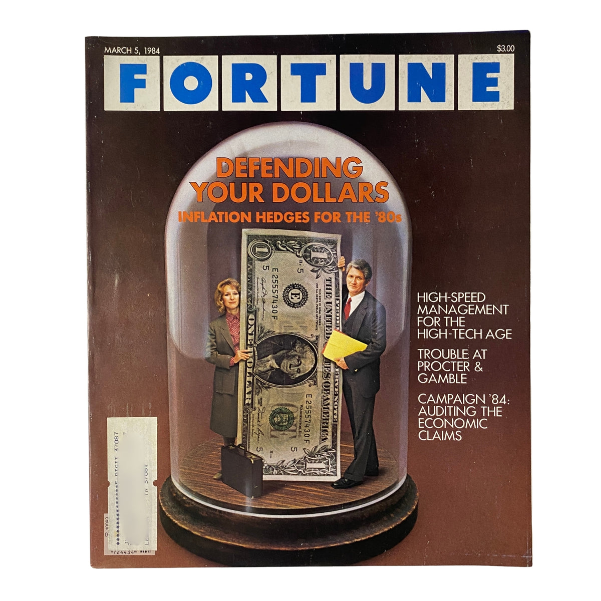 Cover of Fortune Magazine March 5, 1984 featuring the title 'Defending Your Dollars: Inflation Hedges for the '80s' with images of business professionals and a large dollar bill.