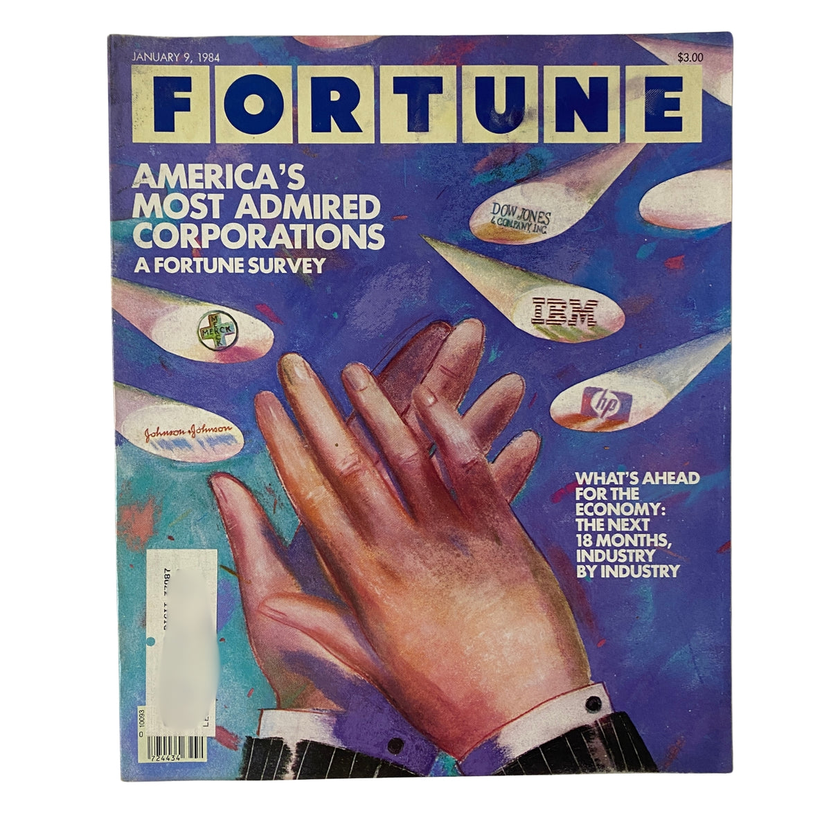 Fortune Magazine January 9, 1984 cover featuring the title 'America's Most Admired Corporations', with an illustration of hands in a business suit applauding.