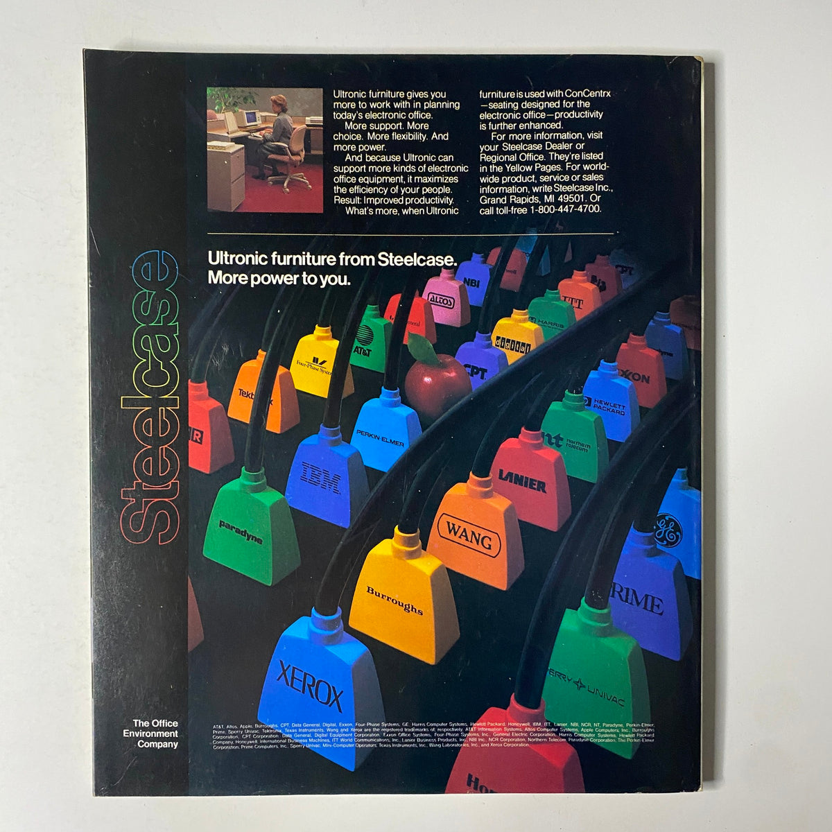 Back cover advertisement for Steelcase Ultronic furniture in the September 17, 1984 issue of Fortune Magazine, showcasing colorful electronic equipment and office productivity.