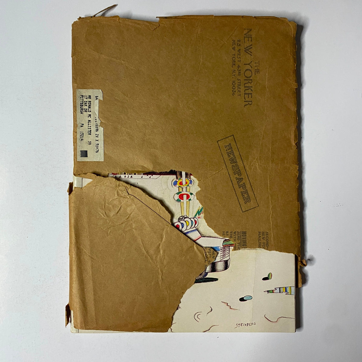 The New Yorker Full Magazine March 13, 1978 showcasing the vintage cover art by Saul Steinberg, with tattered edges and subscription information.