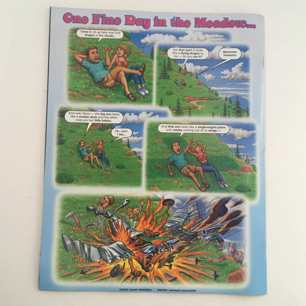 Interior page of Mad Magazine October 2000 No. 398 titled 'One Fine Day in the Meadow...' showcasing a humorous cartoon illustration, adding to the vintage charm of the magazine.