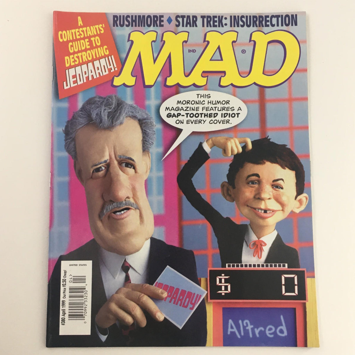 Cover of Mad Magazine April 1999 No. 380 featuring a humorous depiction of Jeopardy with caricatures and vibrant colors, rated Very Fine VF 8.0.