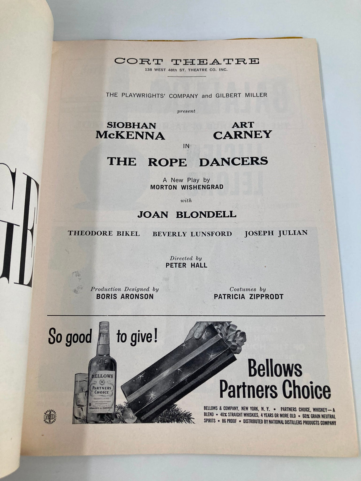 Page featuring cast details for The Rope Dancers in the 1957 Playbill, highlighting Art Carney's performance, at the Cort Theatre.