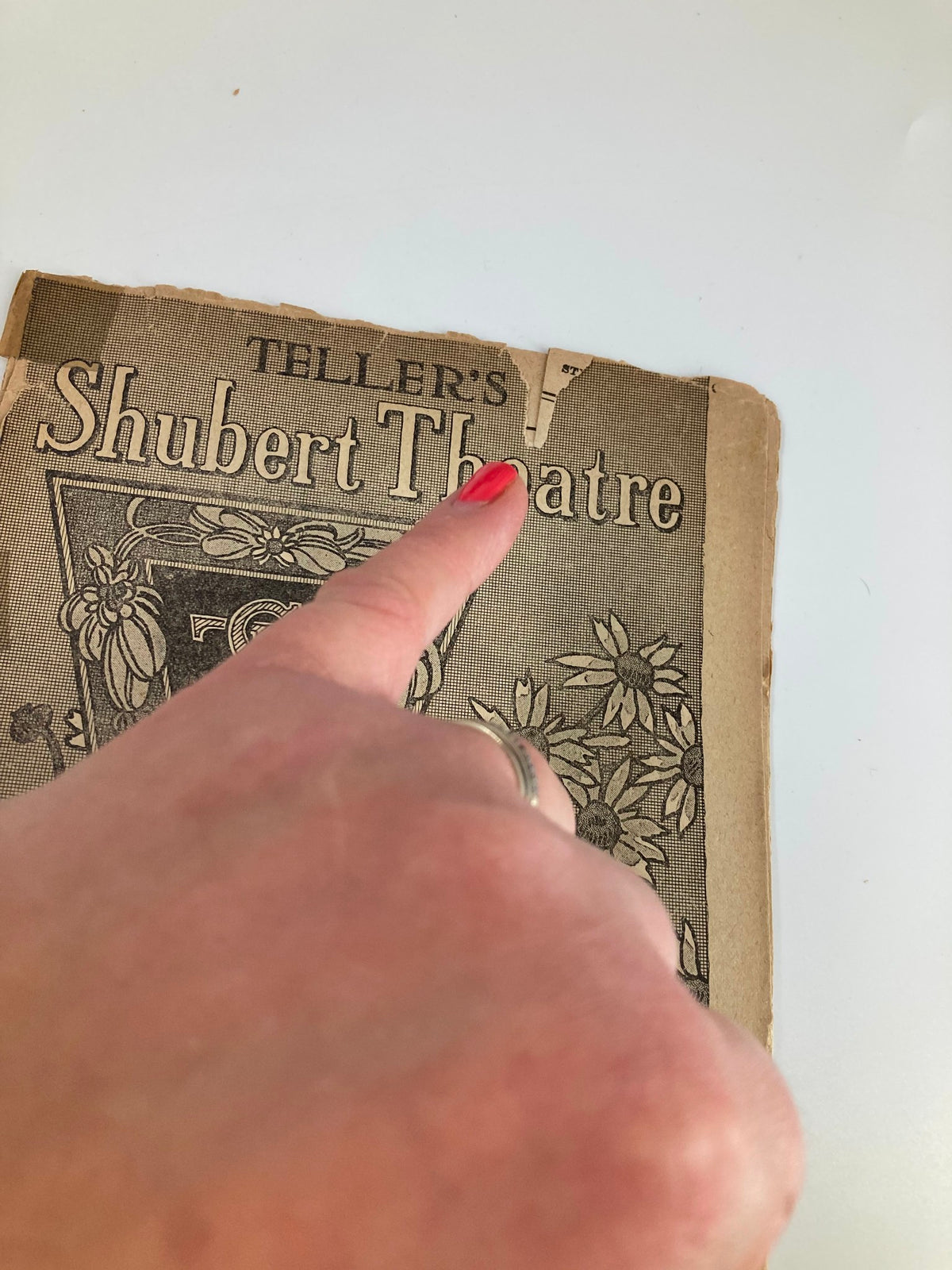 Close-up view of the cover of the 1917 Teller's Shubert Theatre Playbill for 'Pollyanna: The Glad Play' by Catherine C. Cushing, highlighting the title and decorative elements.