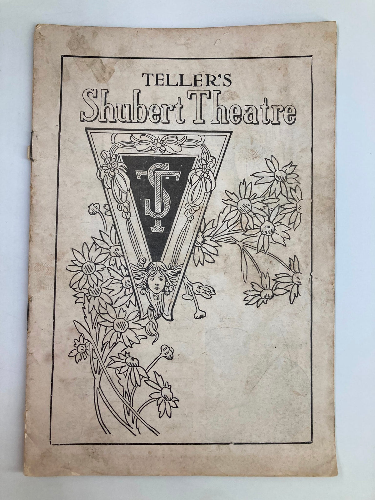 Cover of the 1922 Teller's Shubert Theatre Musical Play Marjolaine by John Henry Mears, featuring decorative floral illustrations and the theater's logo.