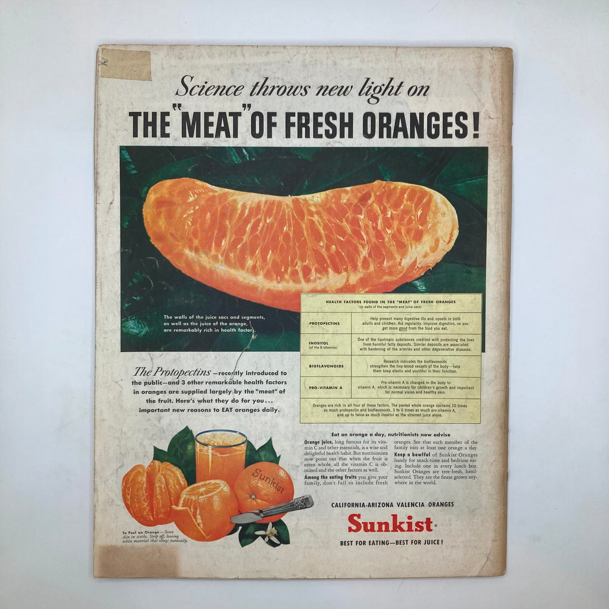 Advertisement in Saturday Evening Post Magazine June 6 1953 promoting Sunkist oranges, highlighting the health benefits of the fruit.