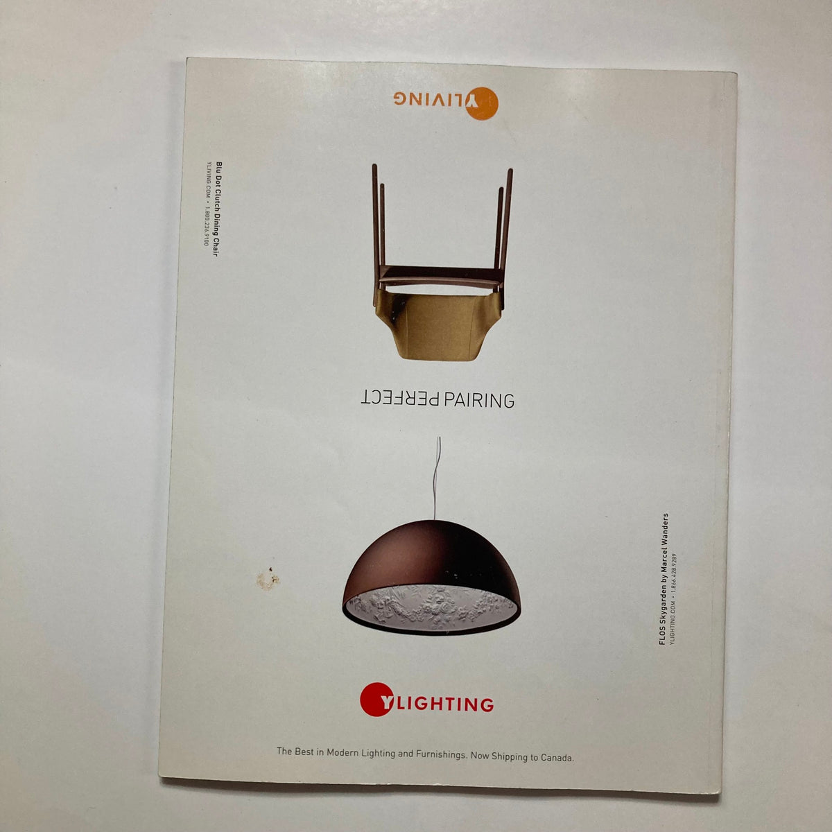 Back cover of Atomic Ranch Magazine Winter 2013, promoting modern lighting and furnishings with a minimalist design.