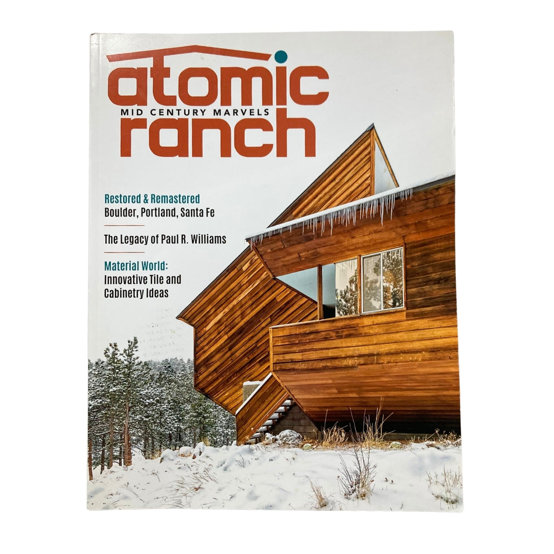 Cover of Atomic Ranch Magazine Winter 2020, featuring the title 'The Legacy of Paul R. Williams', showcasing mid-century modern architecture with a striking wooden house in snowy surroundings.