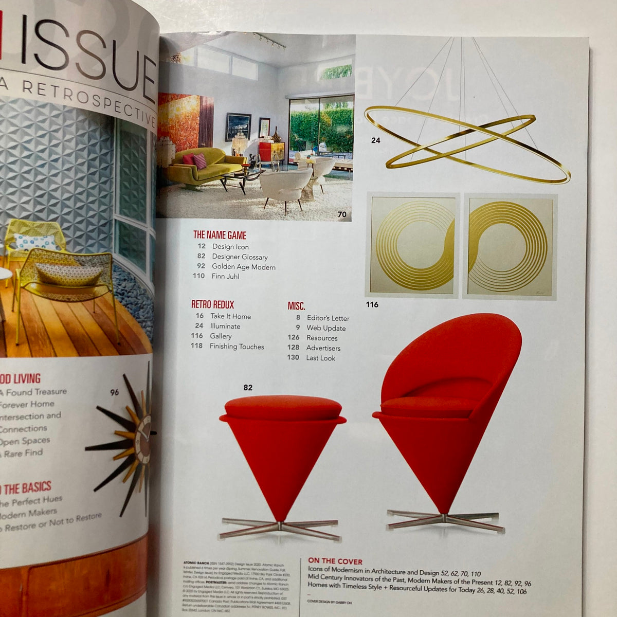 Continuation of the inside pages of Atomic Ranch Magazine 2020 The Design Issue featuring modern furniture and design elements.