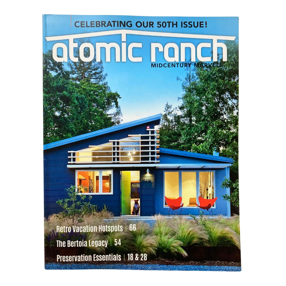 Cover of Atomic Ranch Magazine Summer 2016 titled 'Retro Vacation Hotspots', featuring a mid-century modern home surrounded by greenery.