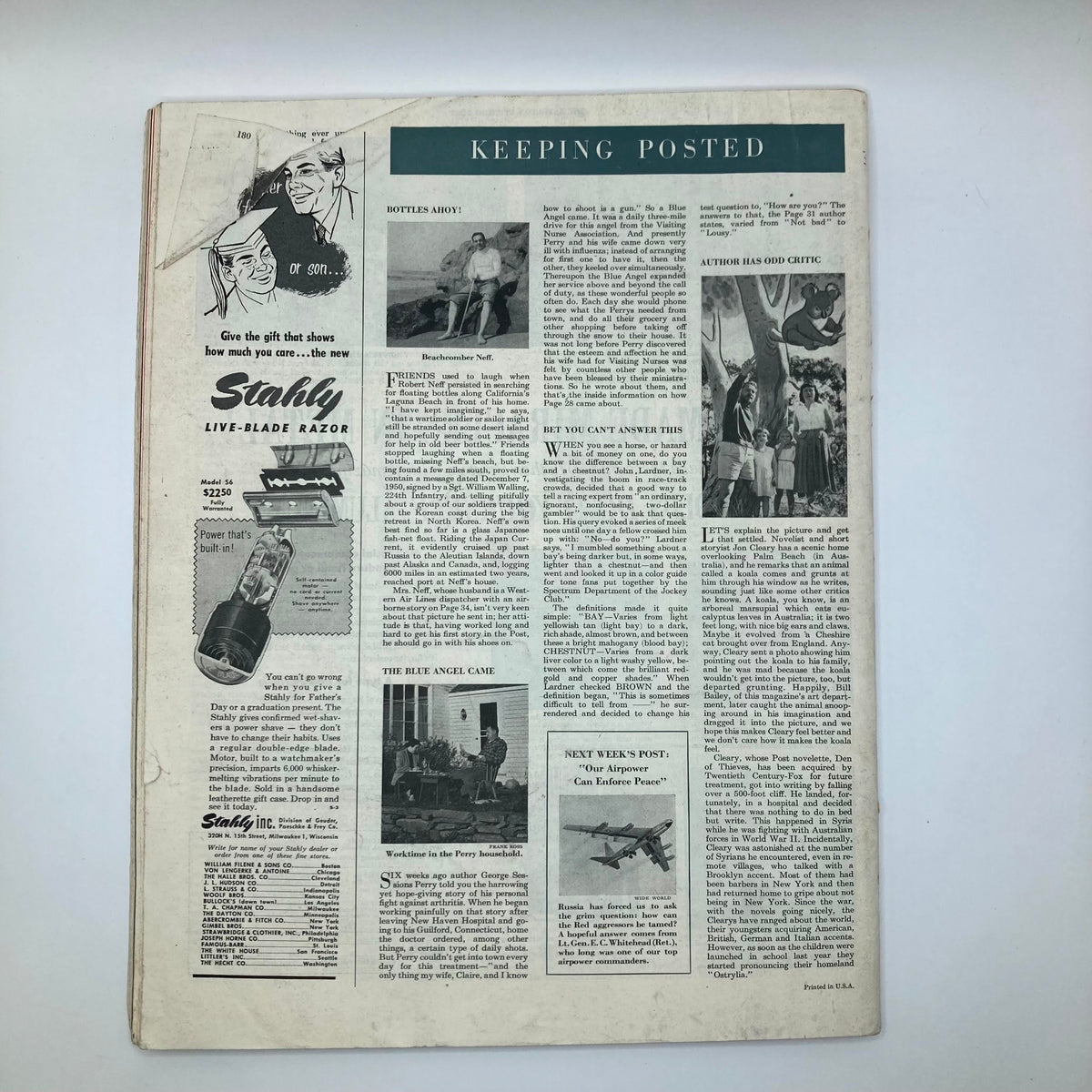 Back cover of the Saturday Evening Post Magazine, May 15, 1954, featuring vintage advertisements and articles, capturing the essence of American life in the 1950s.