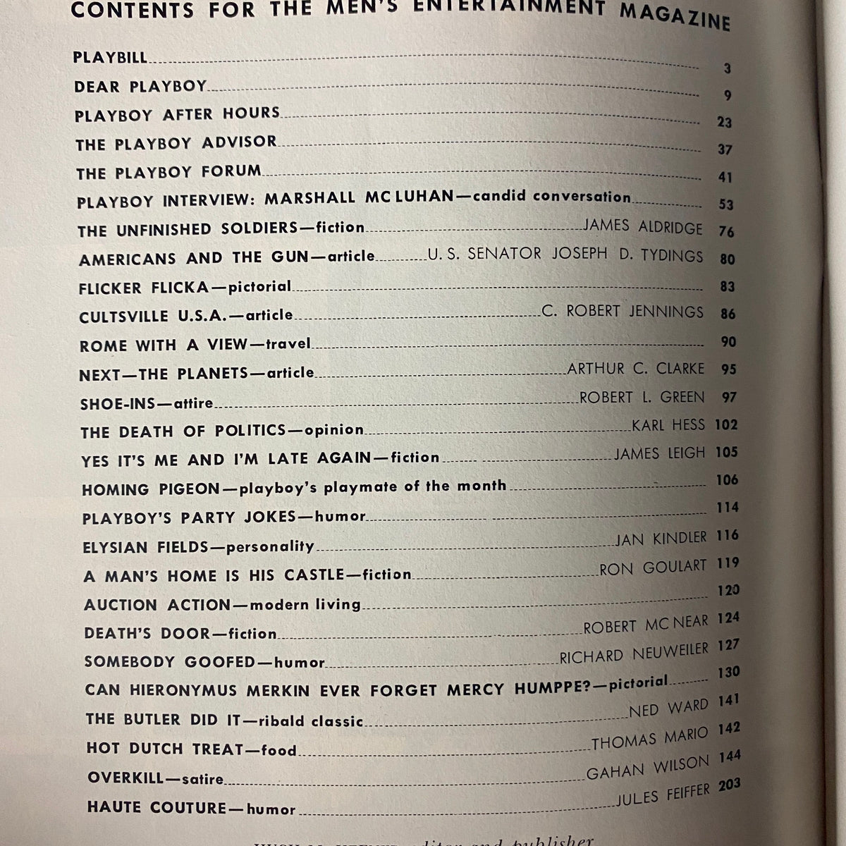 Contents page of Playboy Magazine March 1969, listing articles including an interview with Marshall McLuhan and fiction, highlighting the magazine's eclectic themes and engaging content.