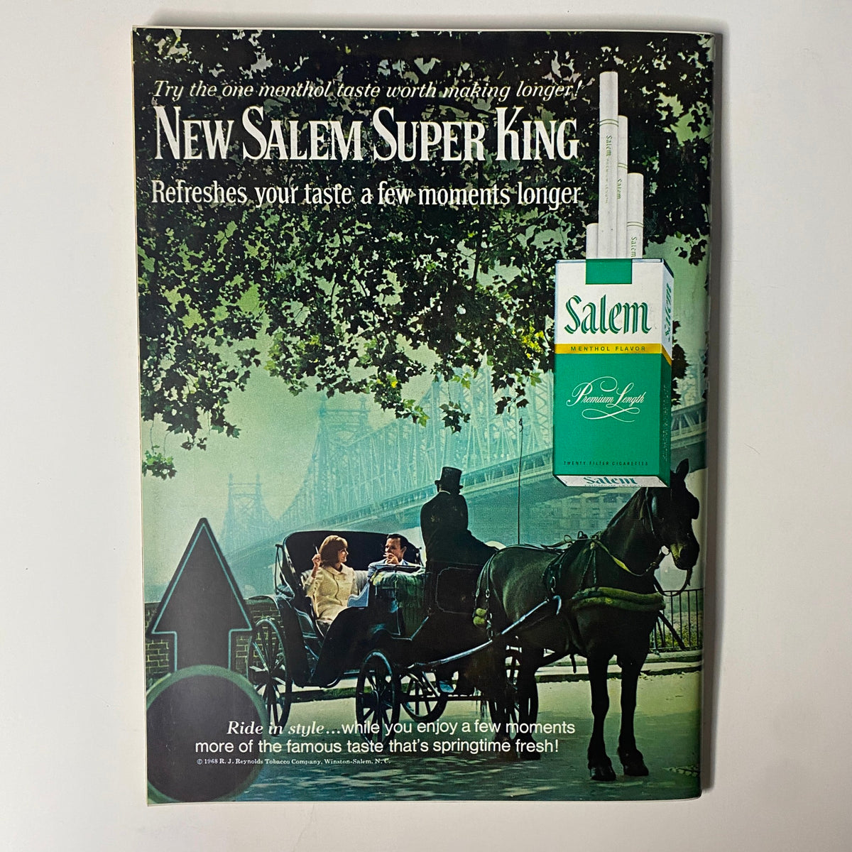 Advertisement for New Salem Super King menthol cigarettes in the February 1968 issue of Playboy Magazine, illustrating vintage marketing aesthetics of the era.