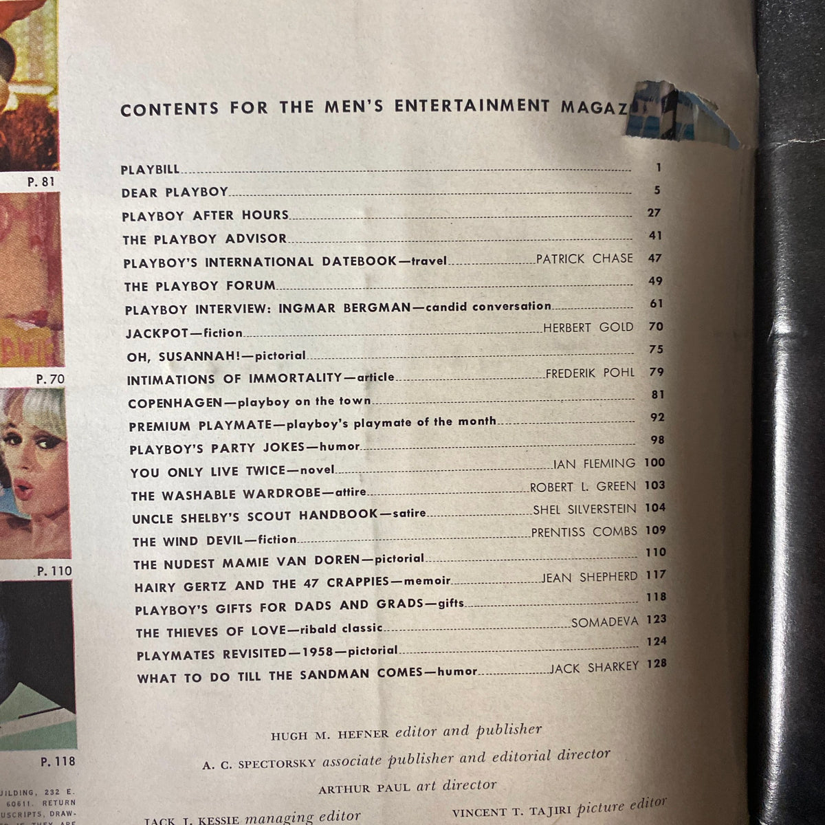 Table of contents page from Playboy Magazine June 1964, listing articles and features including the Playboy Interview with Ingmar Bergman.