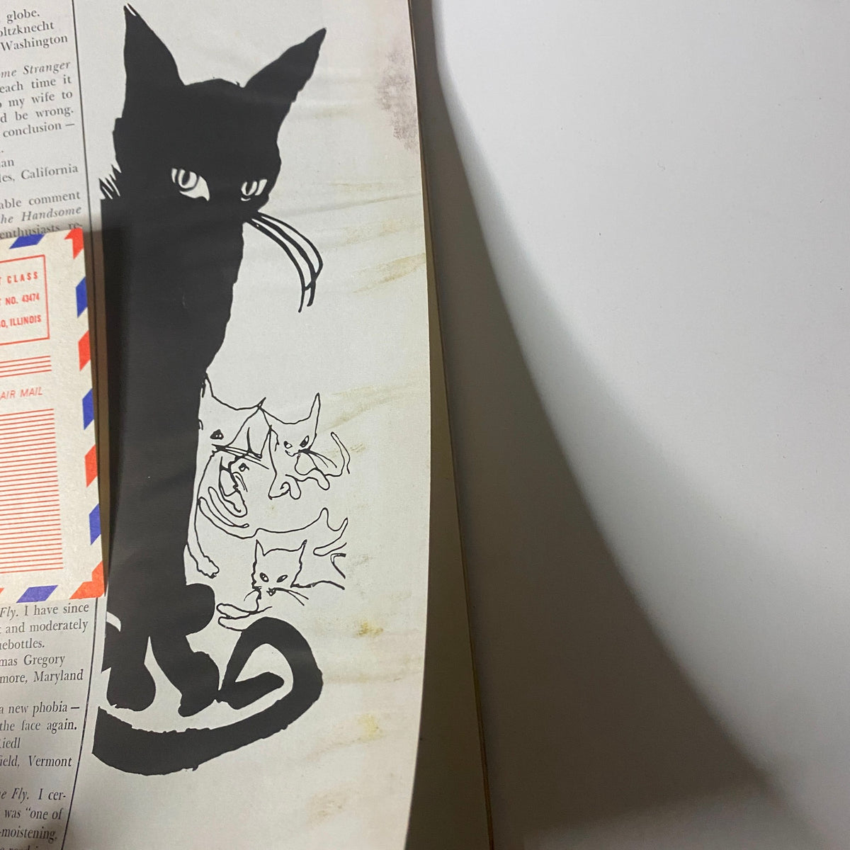 Interior page from Playboy Magazine September 1957 displaying an artistic illustration of a cat and kittens, highlighting the magazine's unique visual features.
