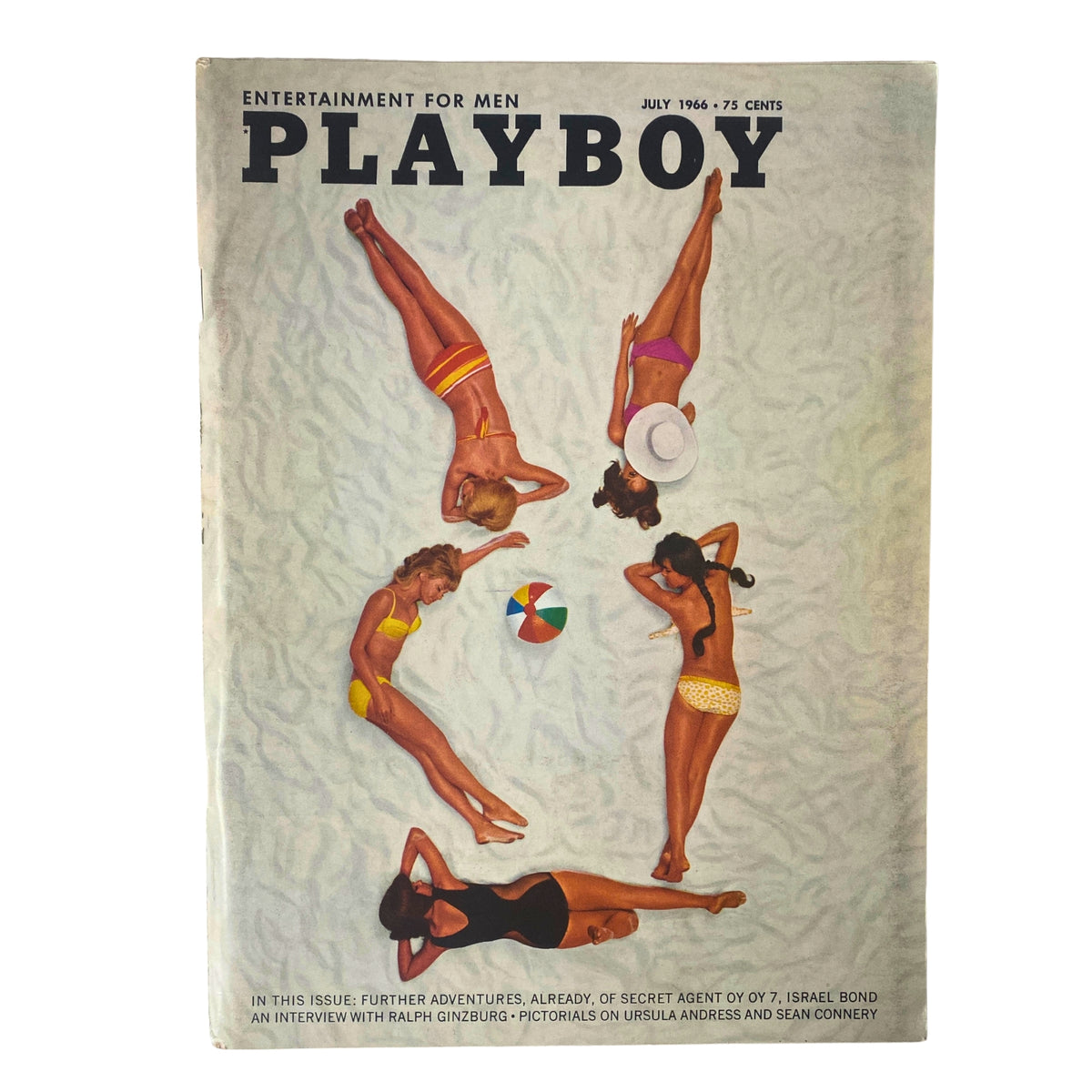 Playboy Magazine July 1966 cover featuring stunning beach-themed artwork with women in swimsuits, capturing the essence of summer and pop culture, a collectible vintage magazine.