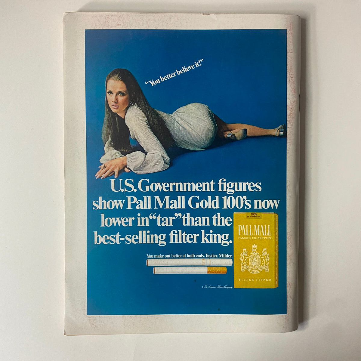 Back cover of Playboy Magazine October 1969, showcasing an advertisement for Pall Mall cigarettes, embodying the vintage culture of the era.