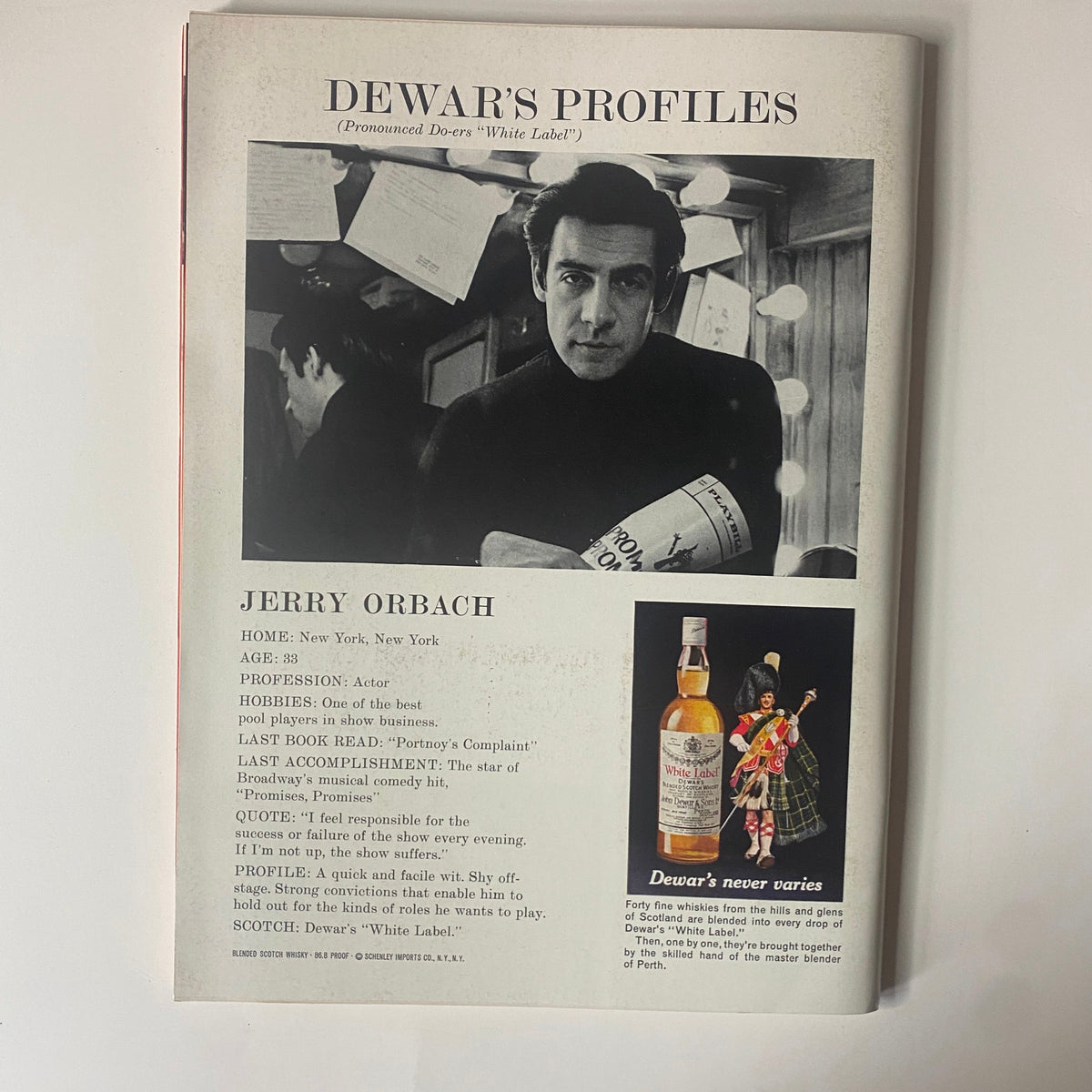 Profile page of Jerry Orbach from Playboy Magazine July 1969, including personal details and a photo, reflecting the era's journalism and entertainment.