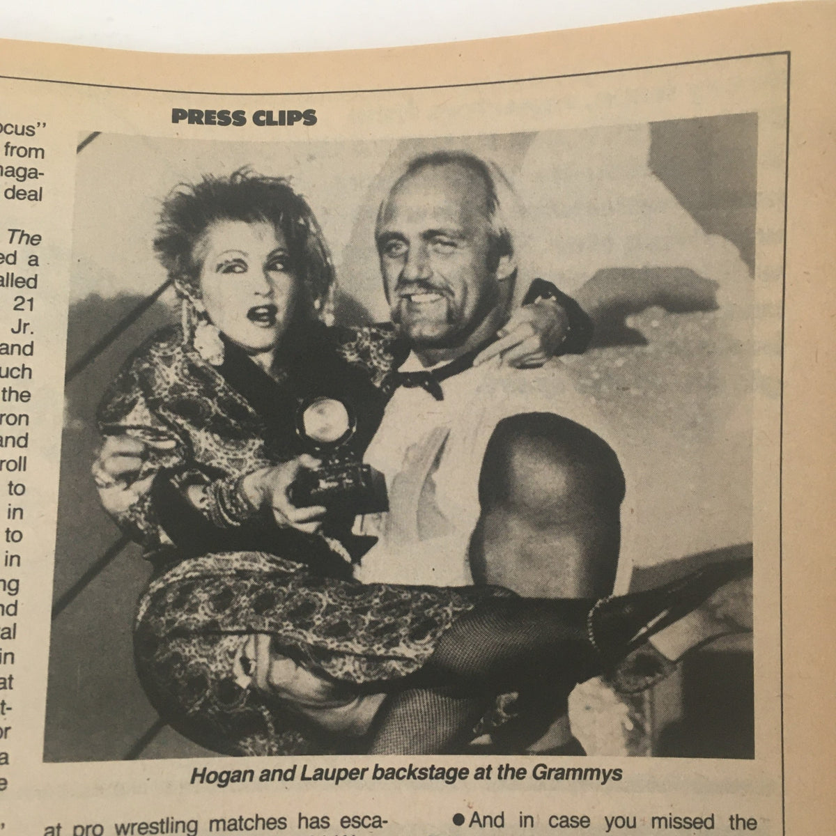 Pro Wrestling Illustrated Magazine July 1985, depicting Hulk Hogan and Cyndi Lauper backstage at the Grammys, capturing a unique moment in wrestling history.