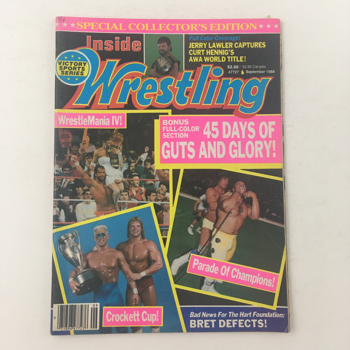 Cover of Inside Wrestling Magazine September 1988 titled 'Inside Wrestling Magazine September 1988 Jerry Lawler AWA Title, No Label VG' featuring wrestlers and promotion highlights.