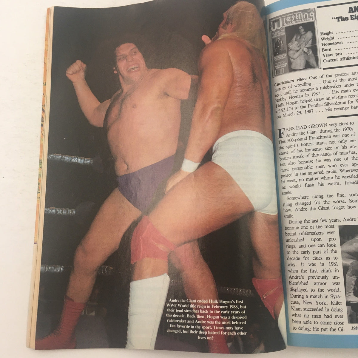 Image from Pro Wrestling Illustrated September 1989 showcasing a wrestling match between Hulk Hogan and Andre the Giant