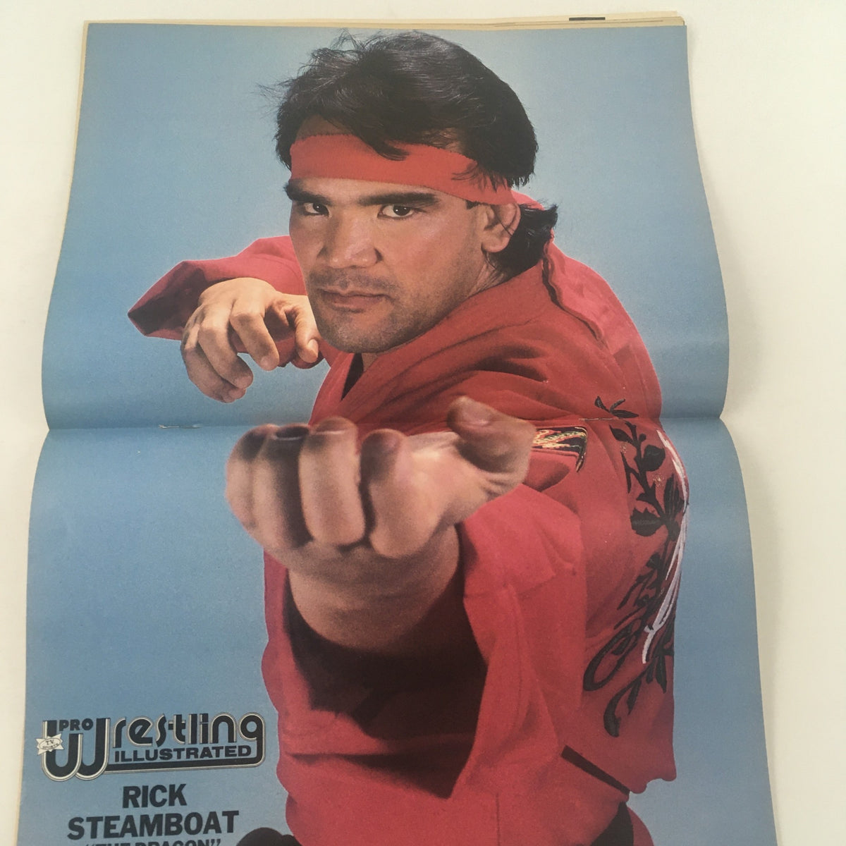 Pro Wrestling Illustrated June 1989 featuring Rick Steamboat in a striking pose, showcasing his wrestling persona with a bold red outfit and headband.