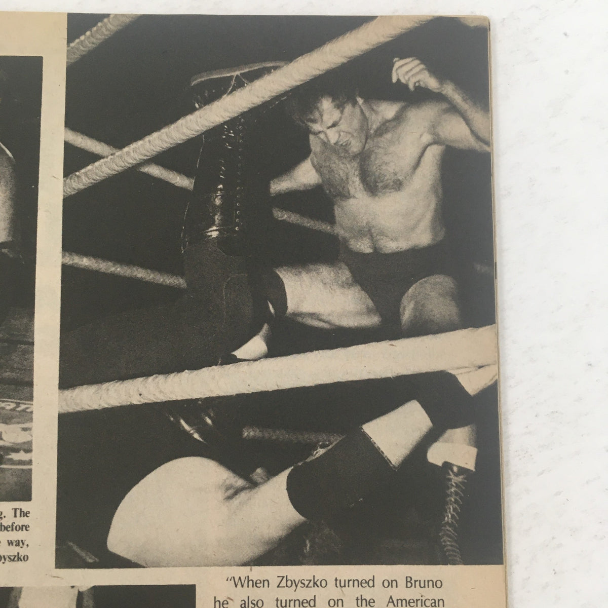 Pro Wrestling Illustrated November 1985 Ric Flair & Roddy Piper - Dynamic wrestling scene depicting Zbyszko delivering a powerful move in the ring.