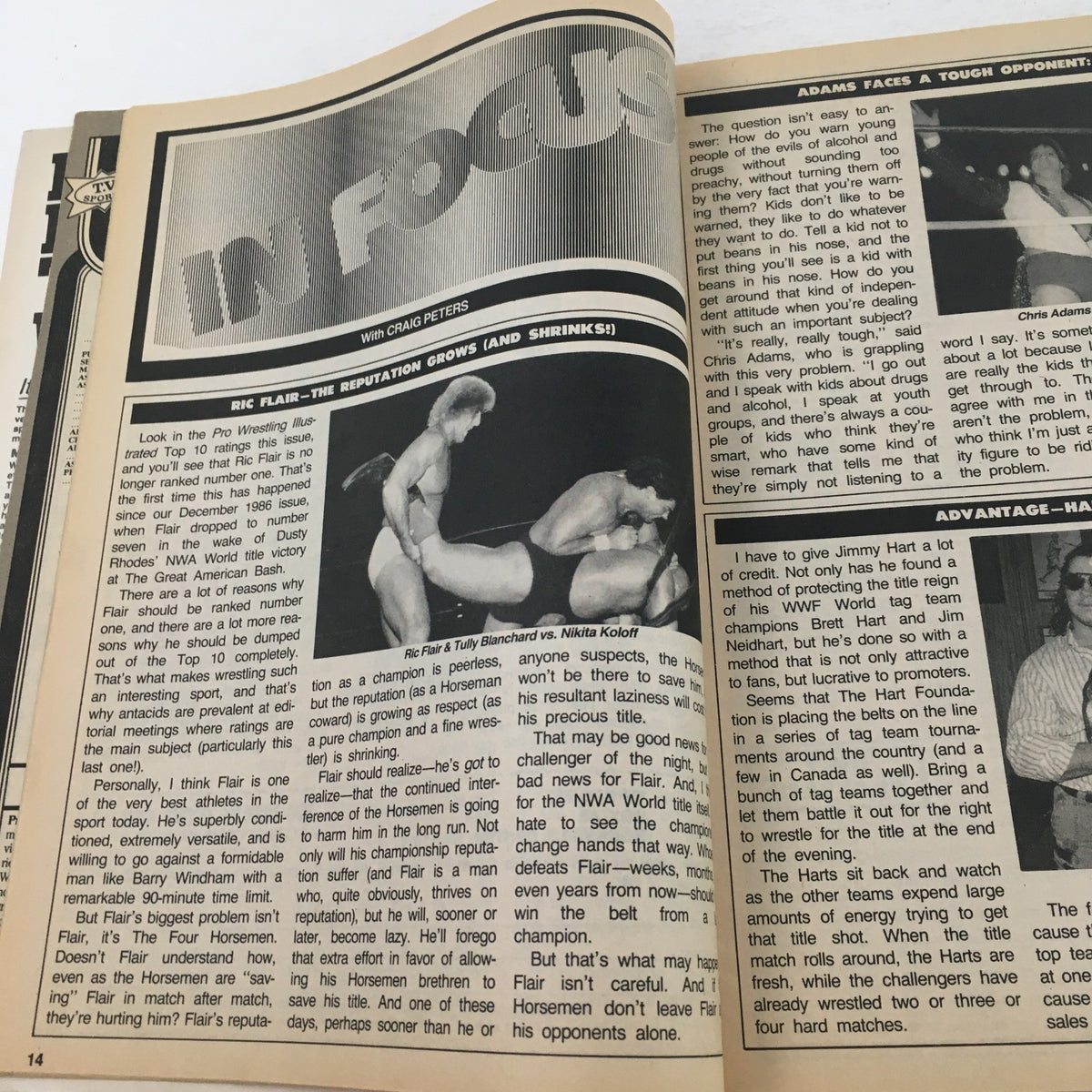 Page from Pro Wrestling Illustrated Magazine August 1987 focusing on Ric Flair with a wrestling match image, depicting a detailed analysis of his reputation.