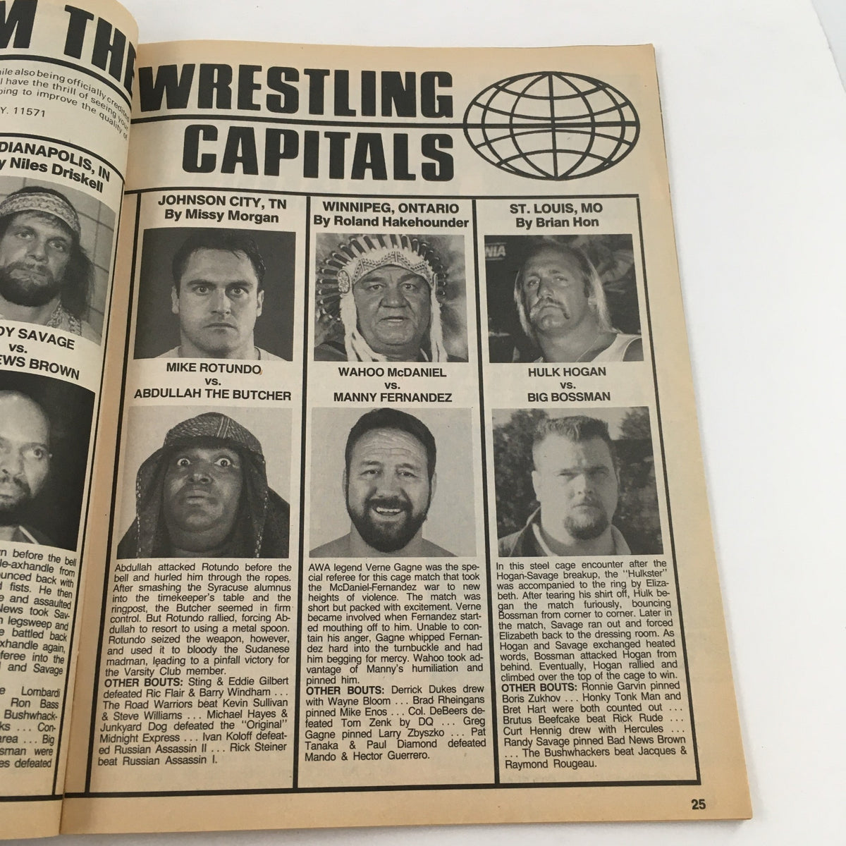 Inside Wrestling Magazine June 1989 - More updates from Wrestling Capitals, highlighting matches featuring Hulk Hogan and Abdullah the Butcher.