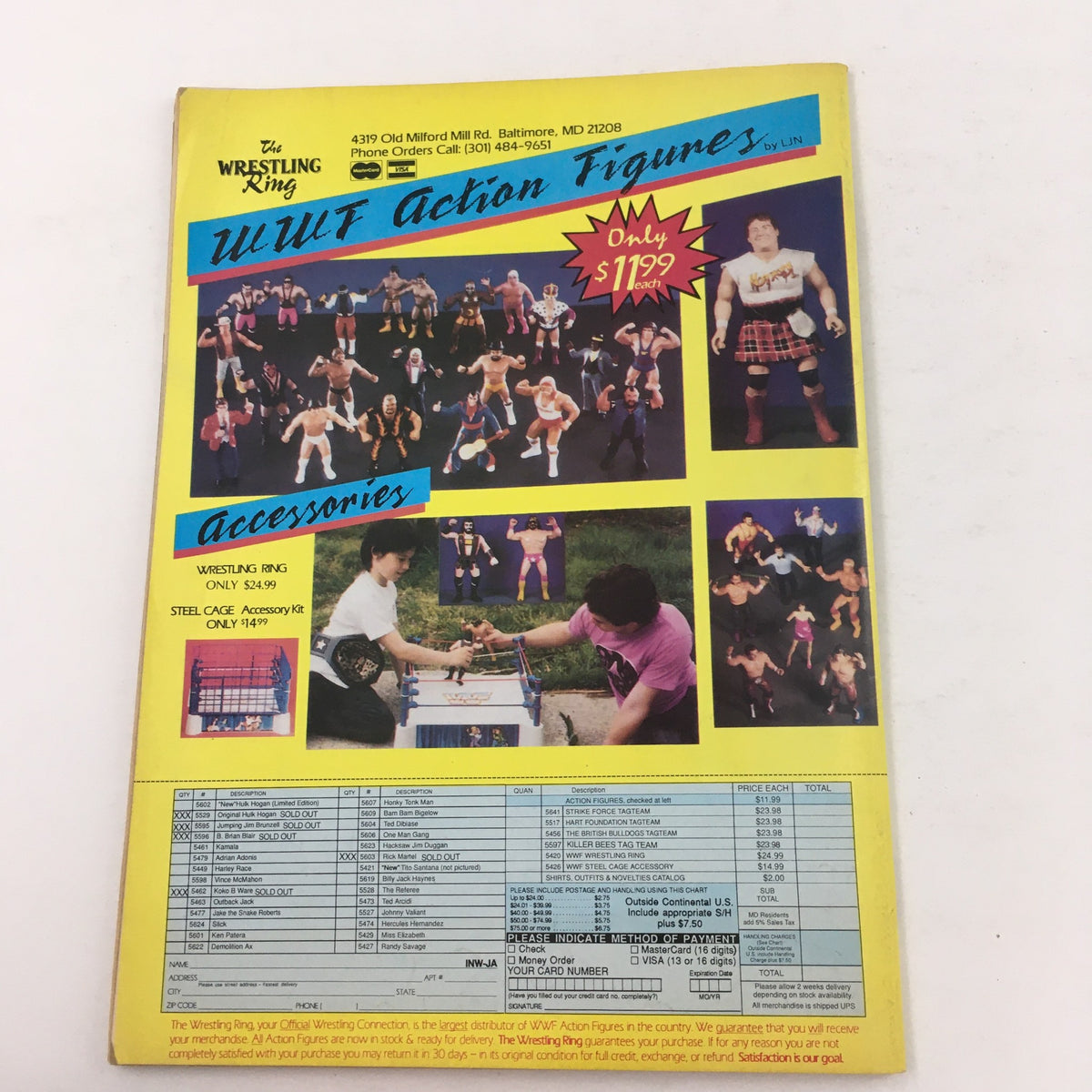 Inside Wrestling Magazine June 1989 - Back cover displaying WUF Action Figures and accessories for sale.