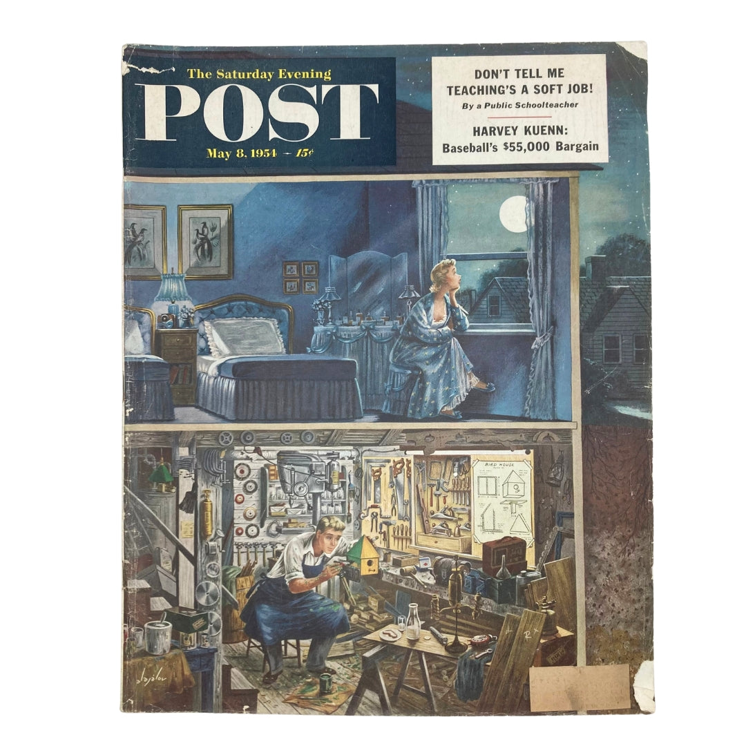 Cover of Saturday Evening Post Magazine, May 8, 1954 featuring the illustration 'Hobby Widow' by Alajalov, showcasing mid-20th century Americana.