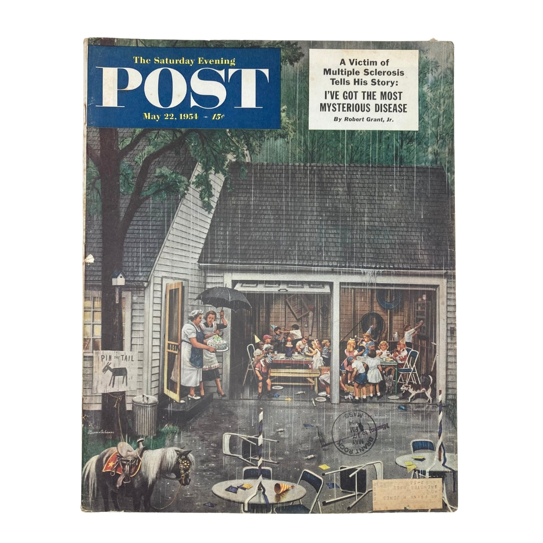 Saturday Evening Post Magazine May 22 1954 Birthday Party Cover featuring a vintage illustration by Stevan Dohanos depicting a lively birthday celebration scene.