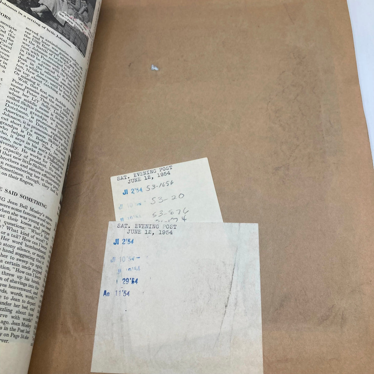 Back inside page of Saturday Evening Post Magazine, June 12, 1954. This page displays outdated ads and miscellaneous notes, reflecting the era's vintage charm and historical significance.