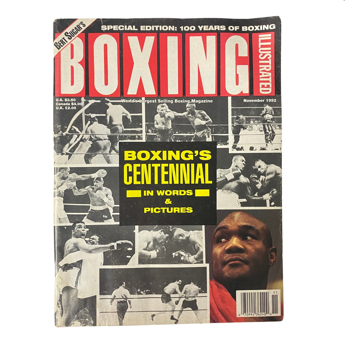 Cover of Boxing Illustrated Magazine, November 1992, titled 'Boxing's Centennial in Words & Pictures', featuring a montage of historic boxing images and the tagline 'Special Edition: 100 Years of Boxing'.