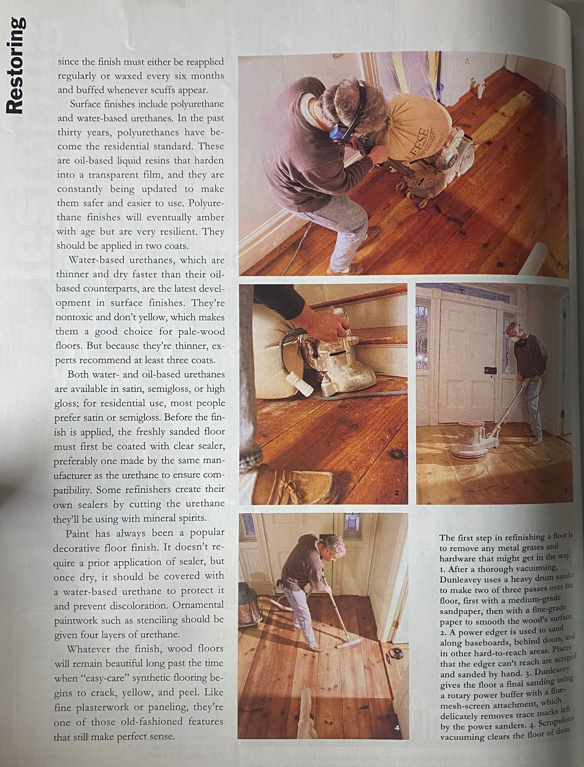 Restoration article from Martha Stewart Living Magazine September 1993, featuring tips and techniques for refinishing wooden floors.