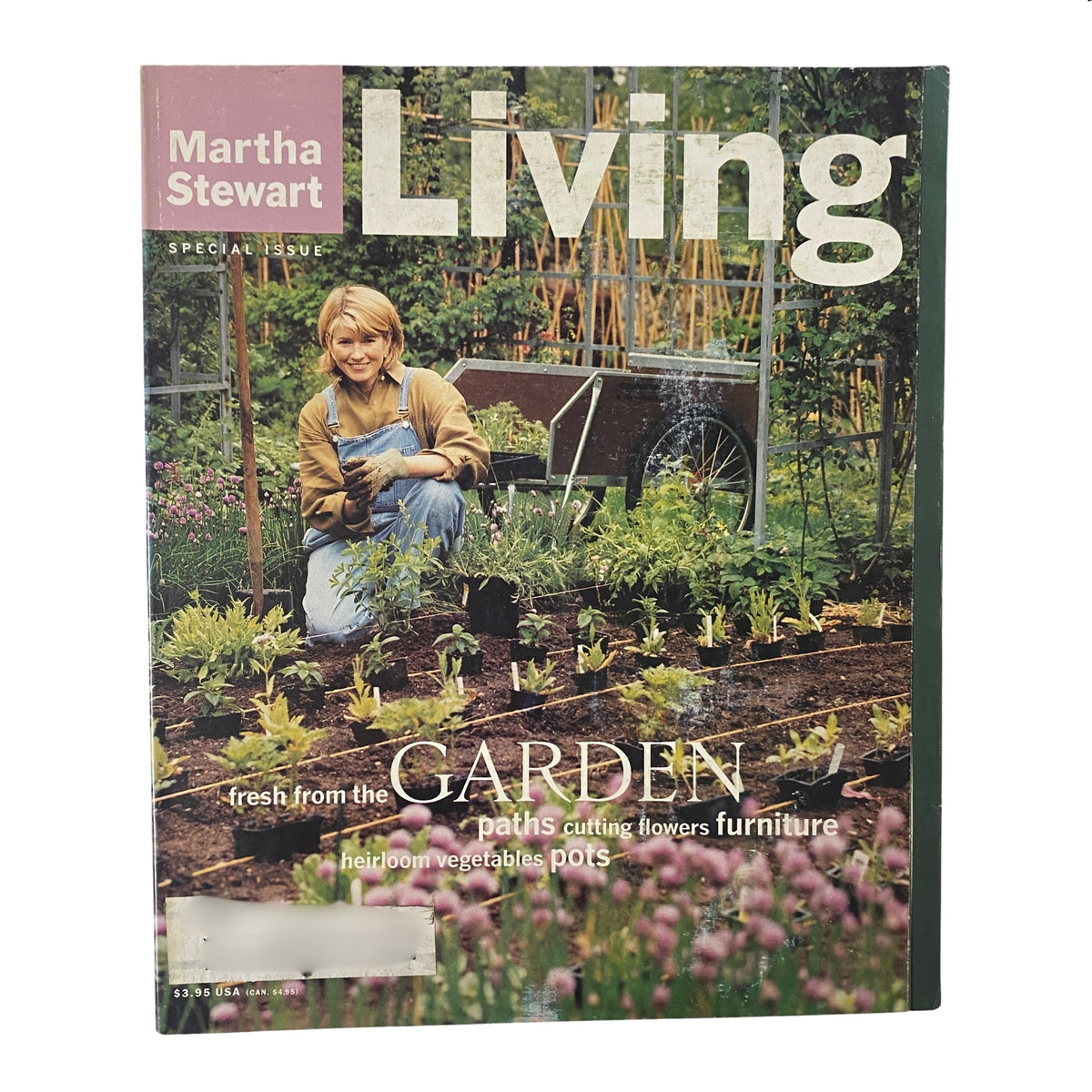 Cover of Martha Stewart Living Magazine March 1996 featuring Martha Stewart at her Westport home, showcasing her gardening philosophy and outdoor spaces.