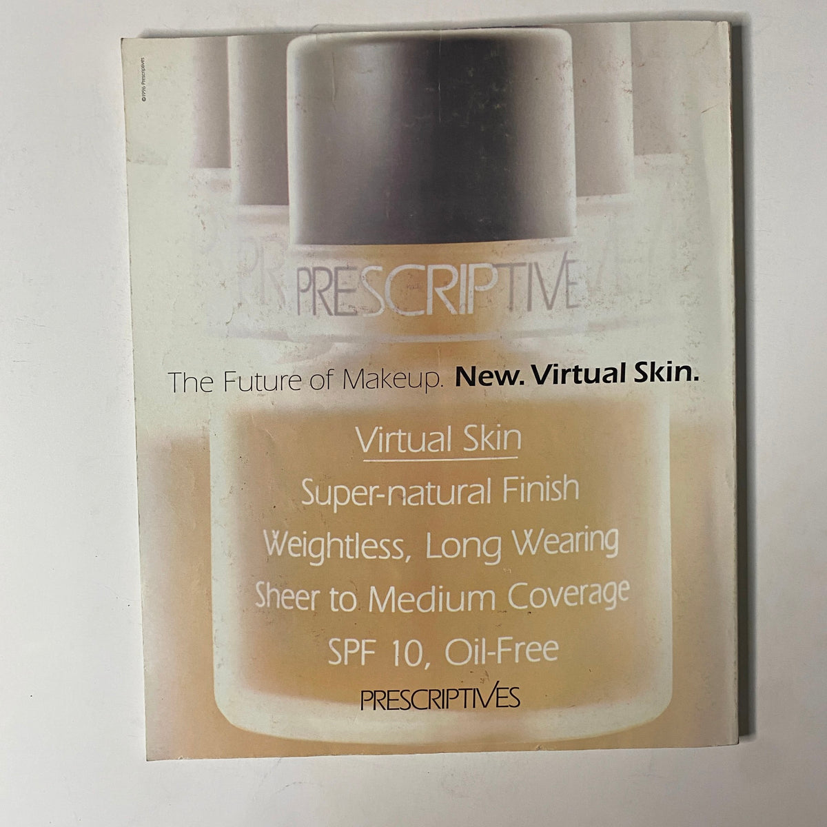 The advertisement for Prescriptives makeup featured in Martha Stewart Living Magazine September 1996, promoting 'Virtual Skin' foundation with a clean and modern aesthetic.