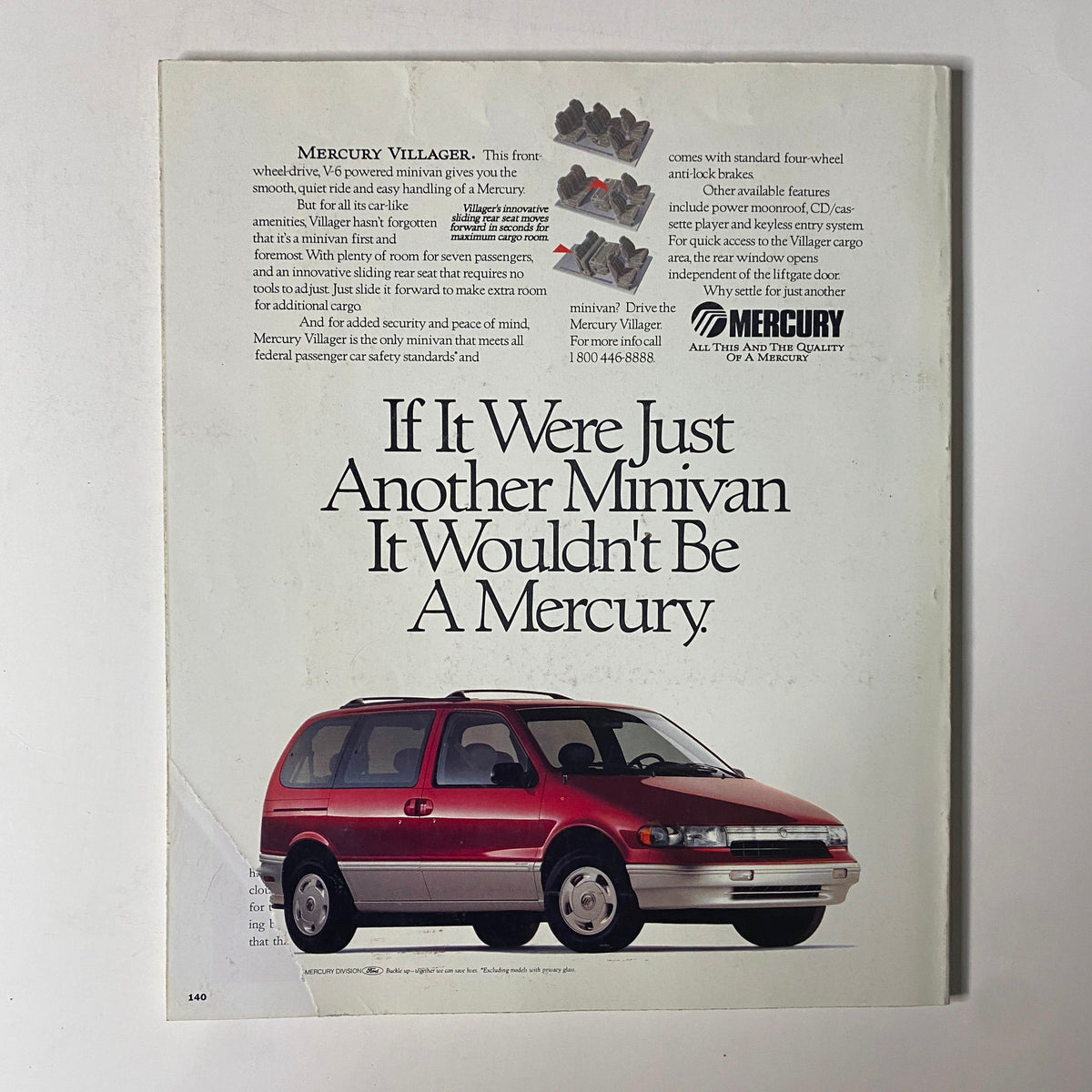 Back cover of Martha Stewart Living Magazine, December 1993, featuring an advertisement for the Mercury Villager minivan.