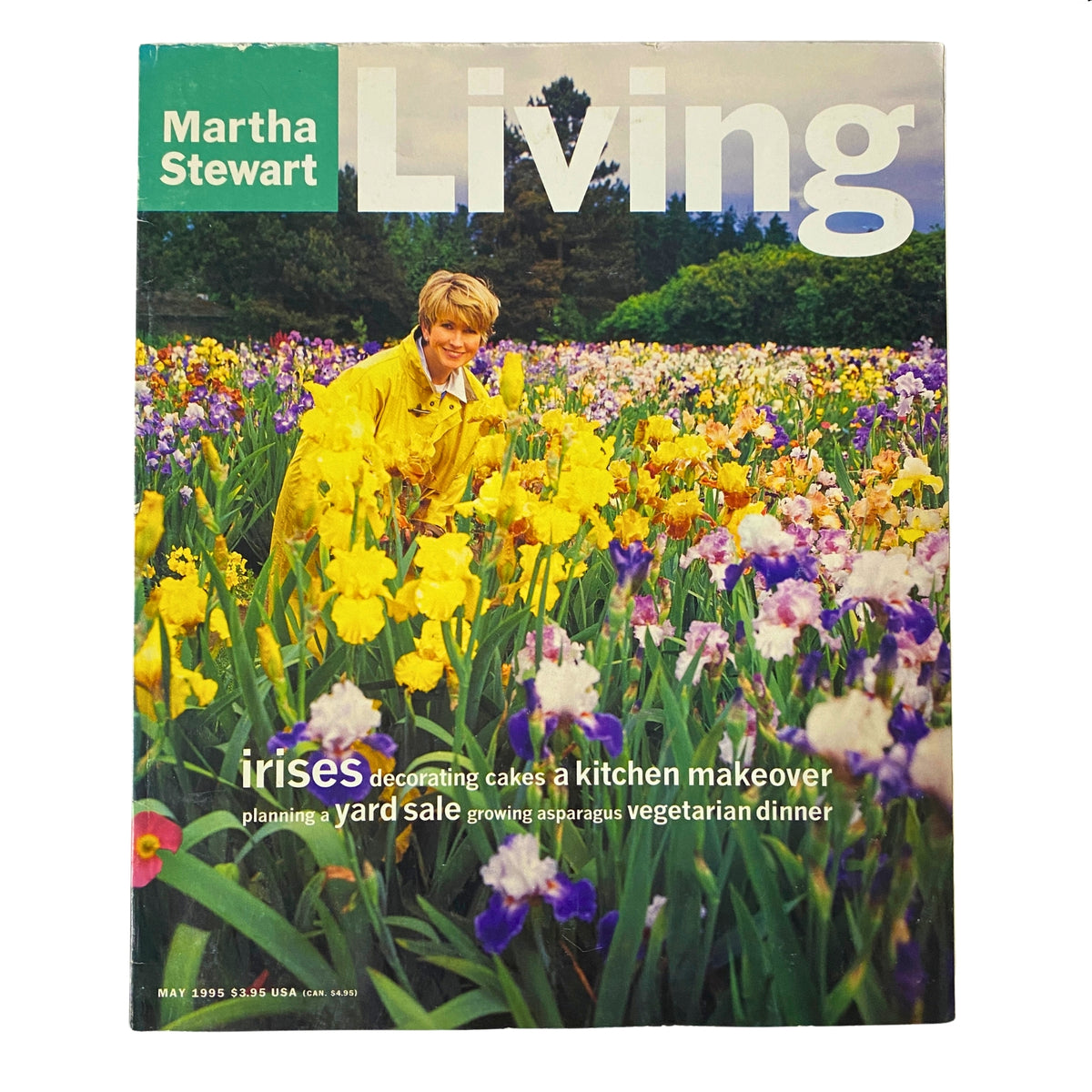 Cover of Martha Stewart Living Magazine, May 1995 featuring Martha Stewart surrounded by colorful flowers, highlighting home making and lifestyle themes.