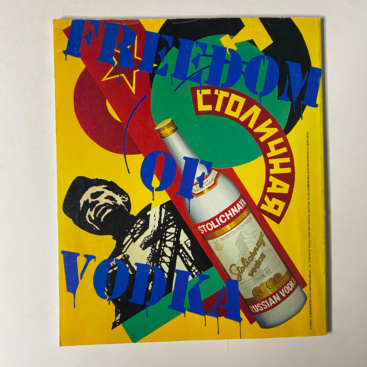 An illustration featuring a vibrant collage titled 'Freedom of Vodka' with imagery related to Russian vodka, contrasting with the content focus of Martha Stewart Living Magazine.