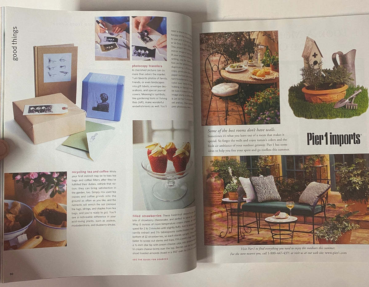 Feature spread in Martha Stewart Living Magazine June 1997 showcasing creative ideas for outdoor dining and gardening projects.