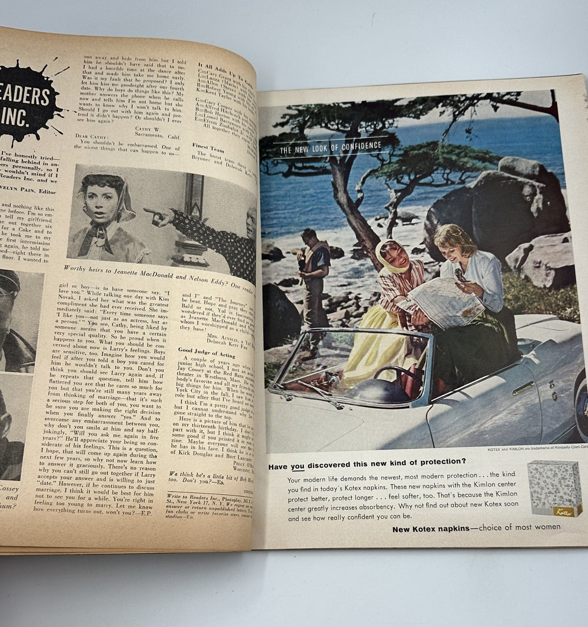 Inside page of Photoplay Magazine August 1959 showcasing an article with vintage images and details about the latest fashion trends highlighted in the magazine.